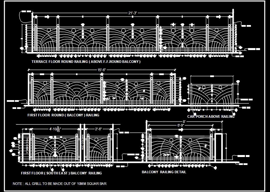 Modern Balcony Railing CAD Block - MS Iron Design